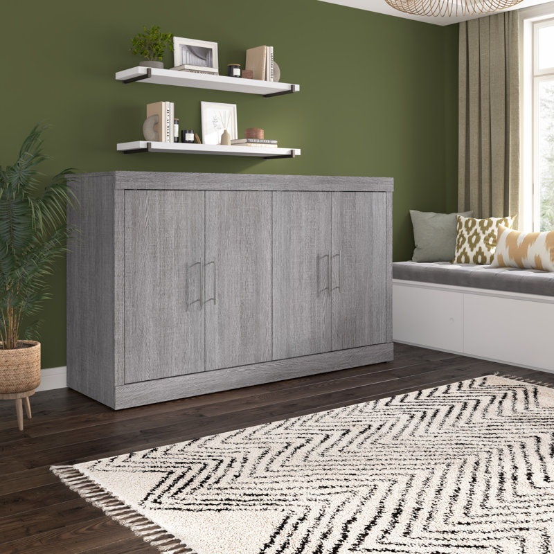 Murphy Cabinet Bed With Mattress, Queen, Gray