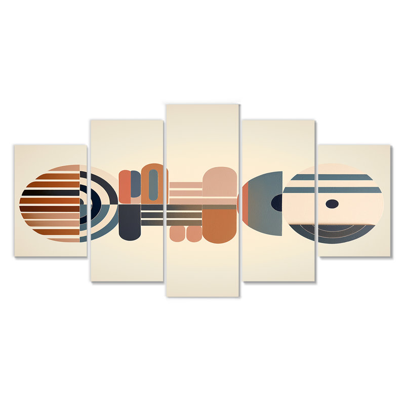 «Minimal Geometrics Ethnic Balance - Midcentury», art mural sur toile 5 pièces, H 32 po x l 60 po