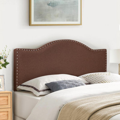 Nailhead Trim Adjustable Upholstered Headboard in Linen Fabric, Metal Legs by Red Barrel Studio