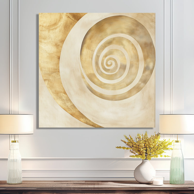 «Gold Spiral Flow - Abstract Spirals», art mural moderne en métal, L 29 po x H 29 po