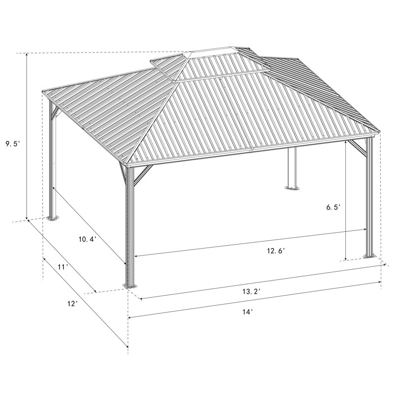 Pavillon de jardin à toit rigide double Kozyard Caesar avec rideau d'intimité et moustiquaire, 144 po x 168 po, Brown, Brun