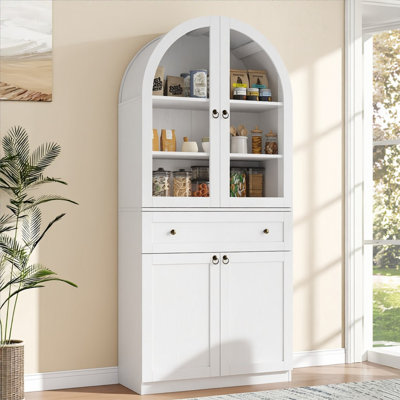 71" Arched Storage Display Cabinet, Storage Bookcase Cabinet With Glass Doors by Ebern Designs