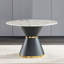 Table de salle à manger ronde en panneau de fibres à densité moyenne imprimée en marbre, base colonne noire avec anneau doré (chaises non incluses)-425646768