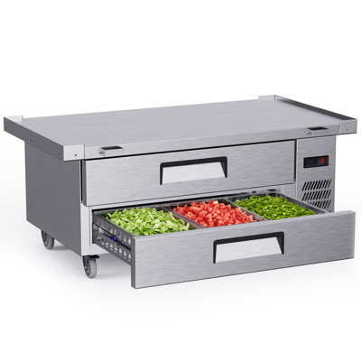 60 in. 10 cu. ft. Commercial Undercounter Worktop Refrigerator Chef Base 2 Drawers in Stainless Steel with 6 Pans