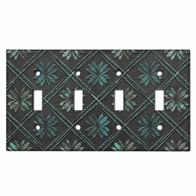 Metal Light Switch Plate Cover; US Standard Size 4 Gang Toggle - Printed Image of Gothic Lotus Patina