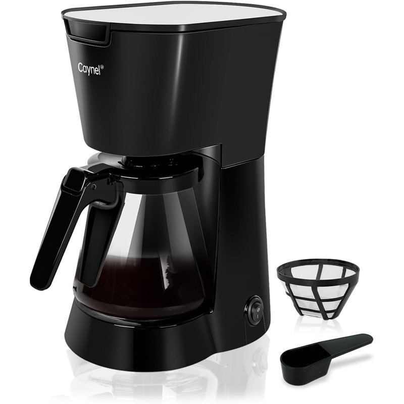 Caynel Black 5 Cups Drip Coffee Machine with Glass Carafe and Filter，600W Drip Coffeemaker