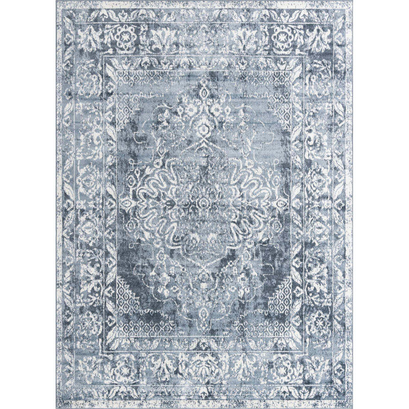 Tapis oriental bleu / ivoire Boylan, Rectangle 9 pi x 12 pi