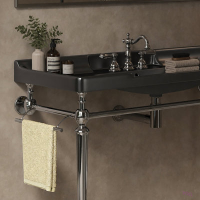 Lavabo de salle de bain en céramique 48 po avec 3 trous pré-percés, sans armoire ni robinet