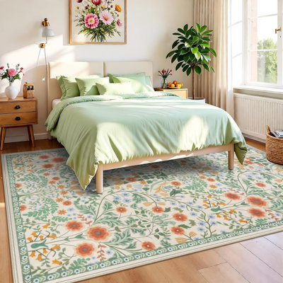 Rectangle 160 cm x 230 cm Floral Faux Fur Area Rug