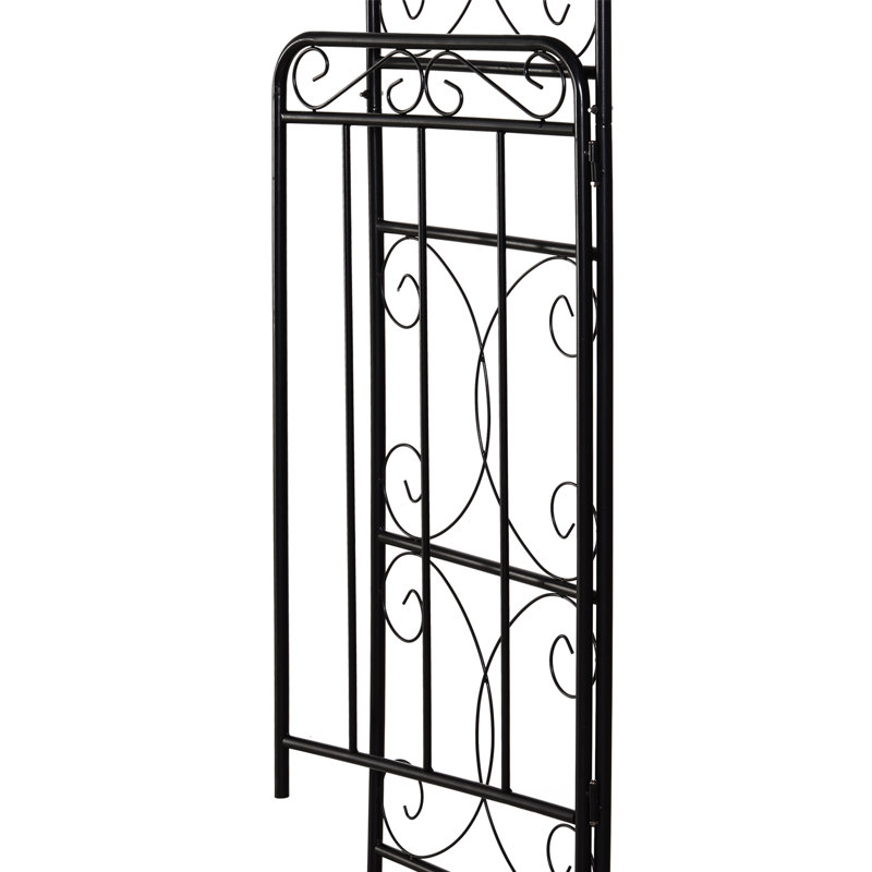 Black Metal Garden Arch Arbor with Gate and Trellis