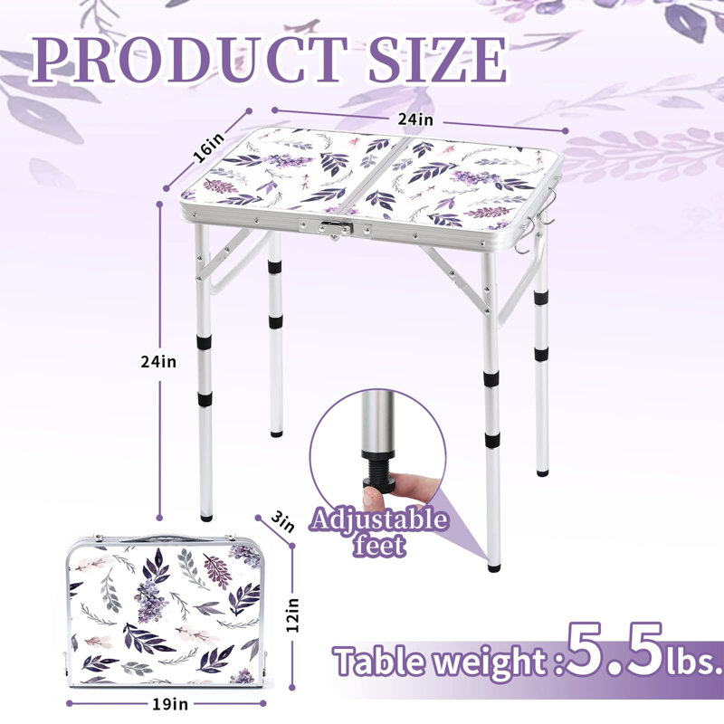 Table de camping pliante avec filet de rangement, table de pique-nique en aluminium à hauteur réglable pour le camping, la randonnée, le barbecue et l'intérieur