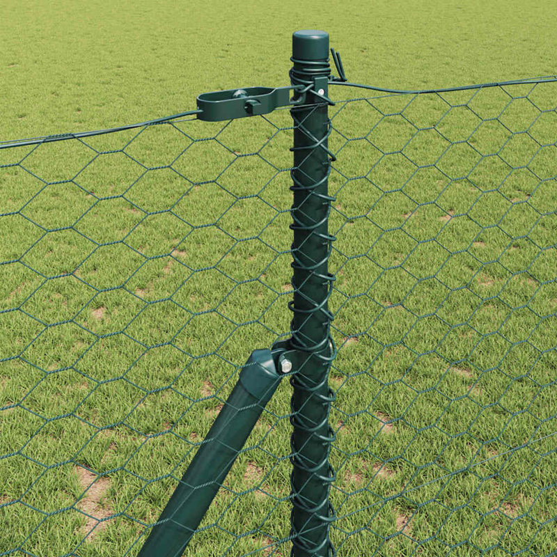 Vidaxl Fence With Posts PVC-Coated Steel, Green, 120cm H x 2500cm W x 3.2cm D
