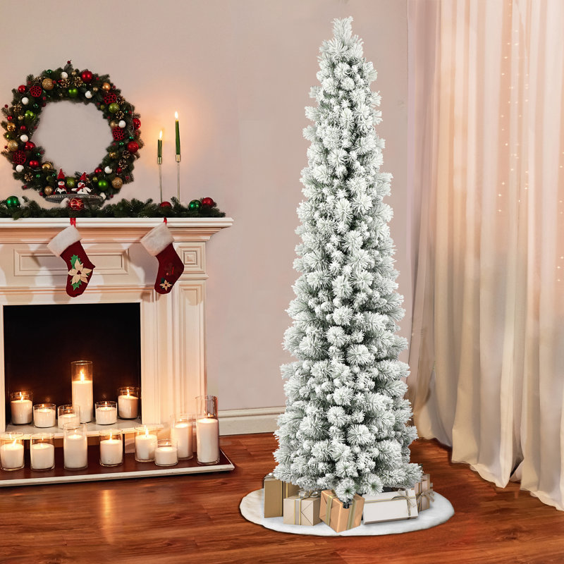 Unlit Pine Artificial Flocked Christmas Tree, 4ft 7" H