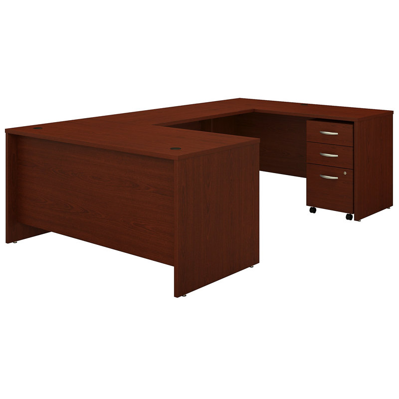 Series C 60W U Shaped Desk with 3 Drawer Mobile File Cabinet, Mahogany