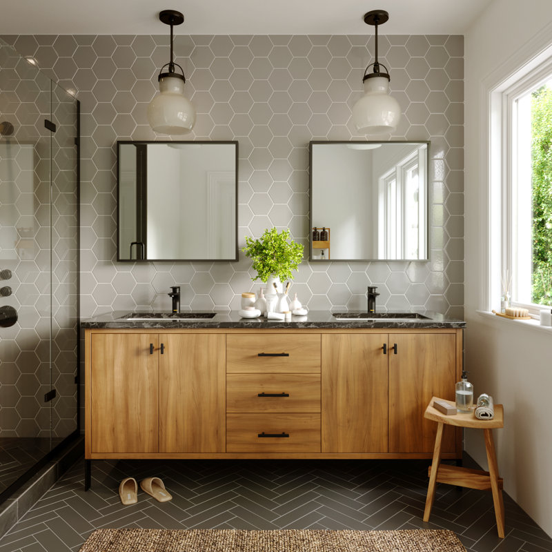 Robinet de salle de bain monocorps à poignée simple avec drain escamotable Karran Kayes, Noir mat