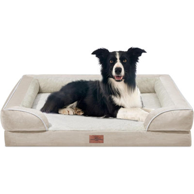 Grands lits pour chien en mousse orthopédique, lits imperméables pour chiens de grande taille, canapé-lit confortable et lavable avec housse amovible et fond antidérapant (grand, caramel)