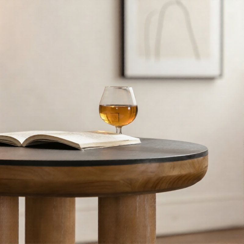 La table de bout ronde en bois naturel de 23,6 po allie les styles moderne et campagnard à la base à trois pieds pour le salon et la chambre à coucher 