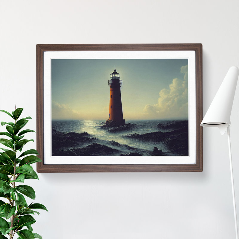 XH1022-7101X Powerful Lighthouse 1 Piece Single Picture Frame Wall Art, 34cm H x 46cm W, Walnut