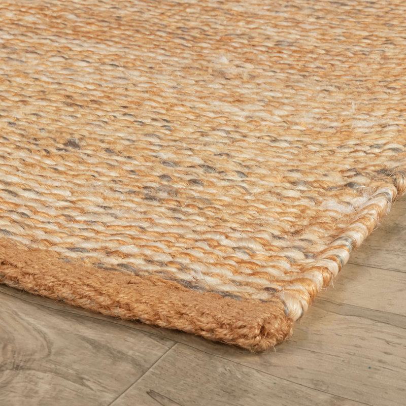 Handwoven Blue and Beige Jute Rectangular Rug, 5' x 8'