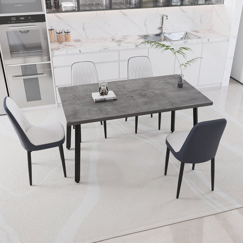 Ensemble de table de salle à manger 5 pièces, table rectangulaire extensible, 4 chaises rembourrées avec pieds en métal