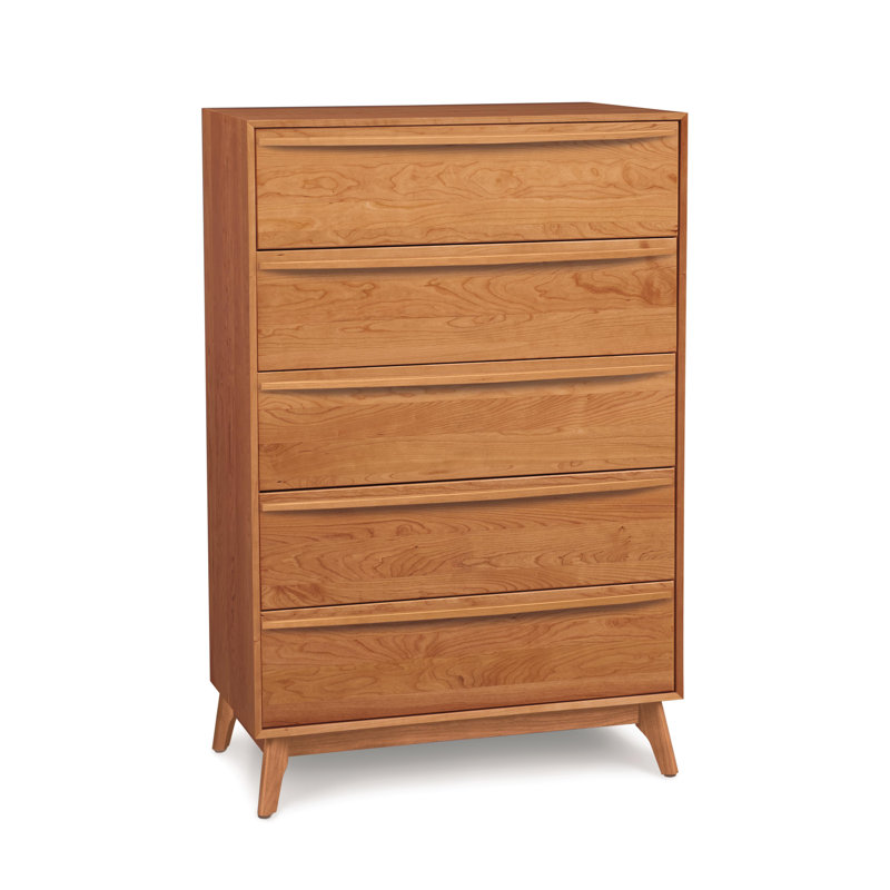 Catalina 5 - Drawer Solid Wood Dresser, Cherry