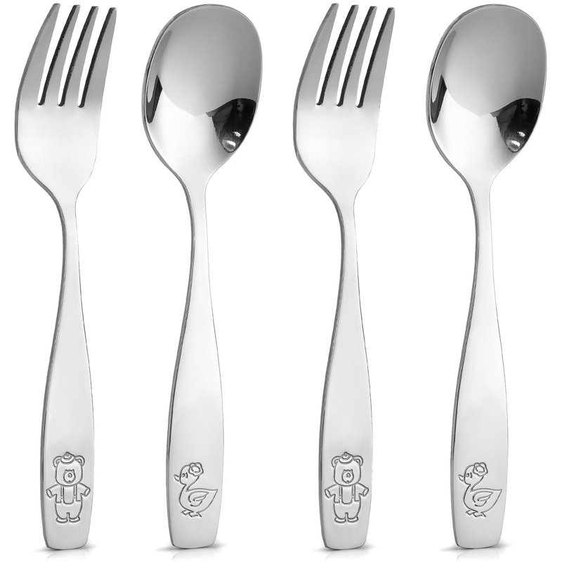 Zulay Kitchen Flatware Set Stainless Steel Spoons & Forks for Children - 4 Piece Set (2 Forks & 2 Spoons)
