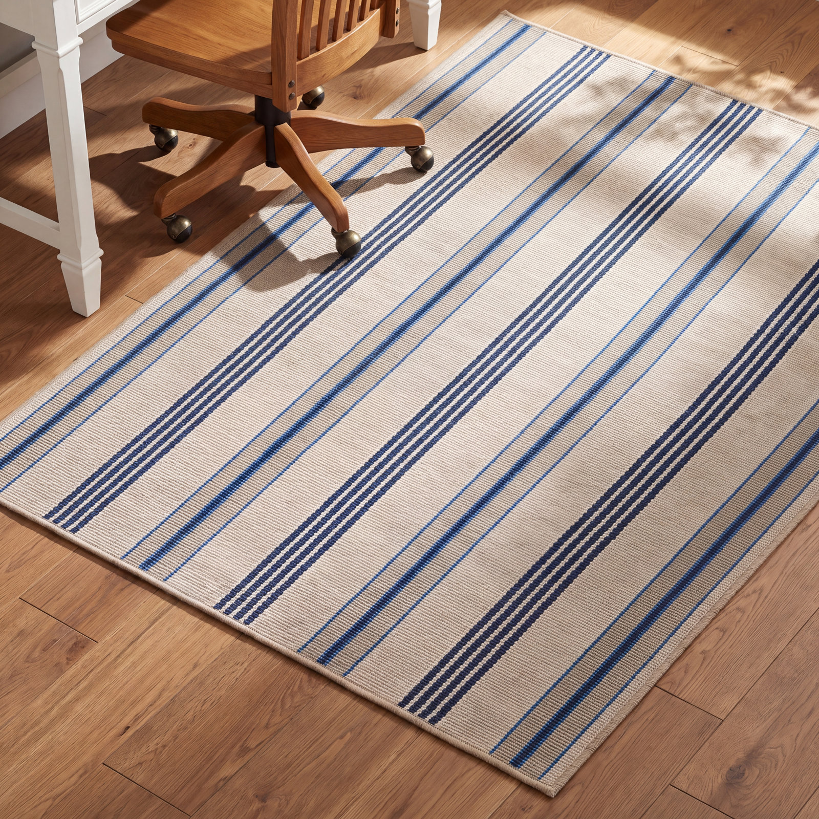 Nimes Ticking Neutral Machine Washable Rug, Rectangle 2' x 3'