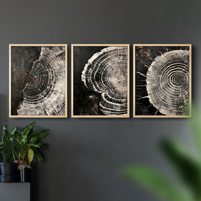 Abstract  Series  LI  -Set Of 3 Framed Giclee Prints -Ready to Hang, Natural Framed, 10" H x 8" W
