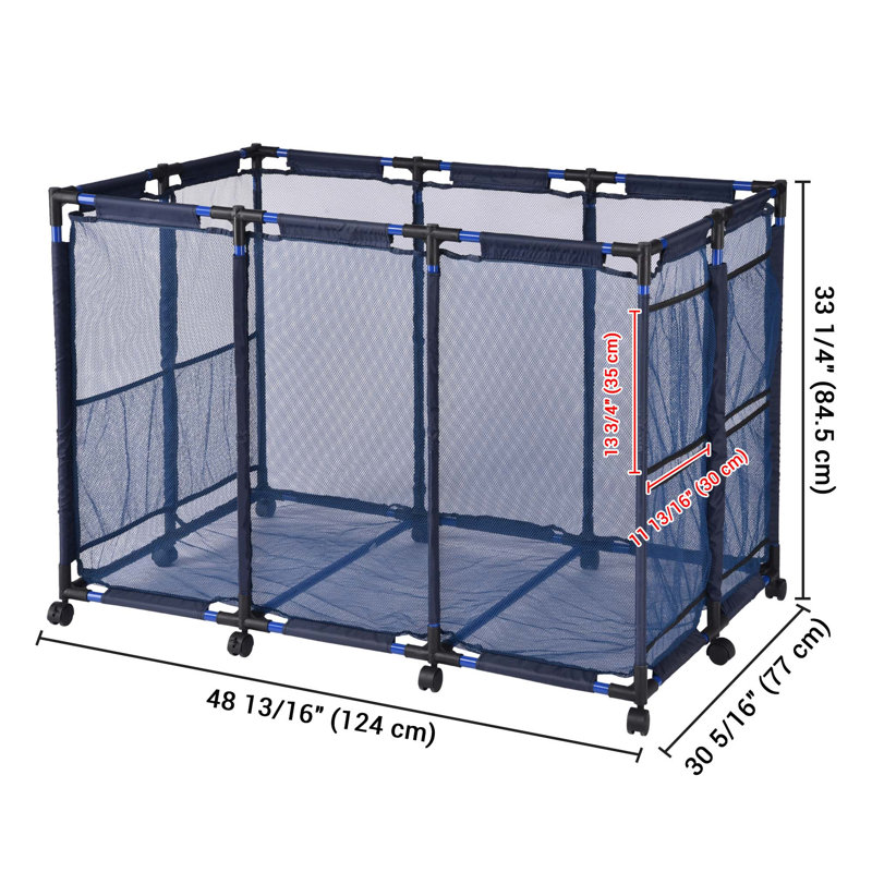 Kierah Metal Frame 10 Wheels Rolling Mesh Pool Float Storage Bin with Side Pockets Blue, Blue