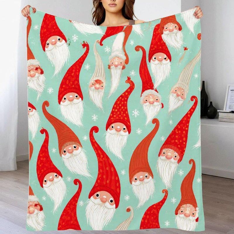 1pc couverture de flanelle à motif de gnome de père Noël, douce, festive, chaleureuse, vacances d'hiver, conception fantaisiste, gnomes ludiques pour canapé / lit / voyage 30 * 40