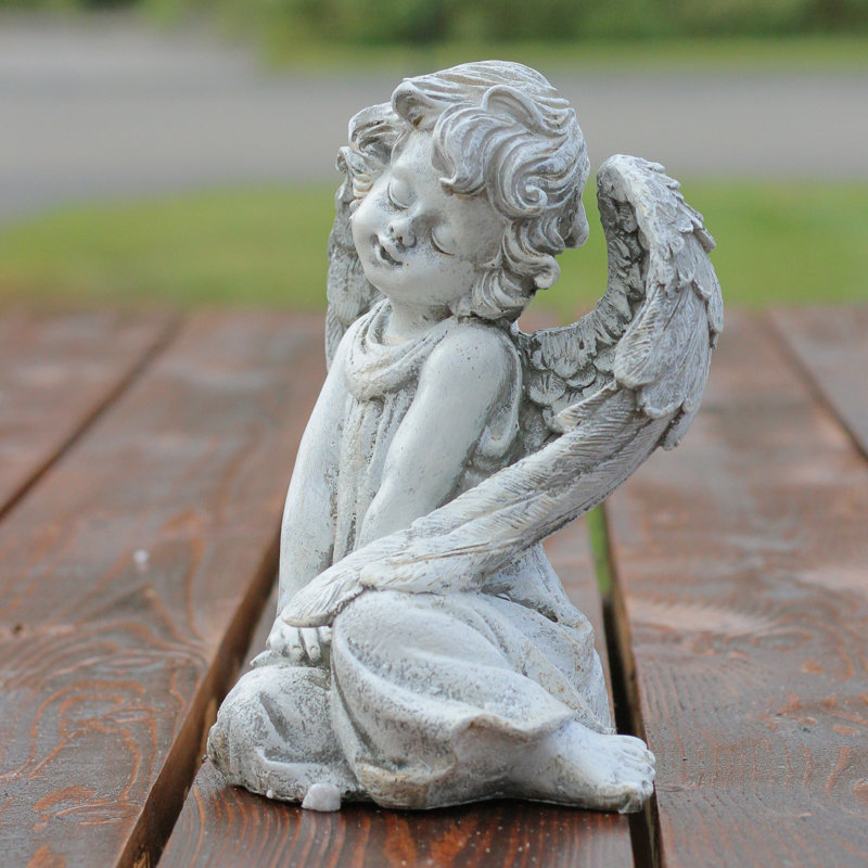 Statue de jardin en forme d'ange assis avec ailes 8,75 po