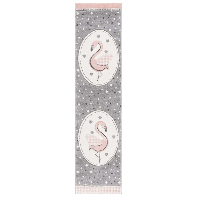 Burgan Polka Dots Gray Area Rug, Runner 2' x 8'