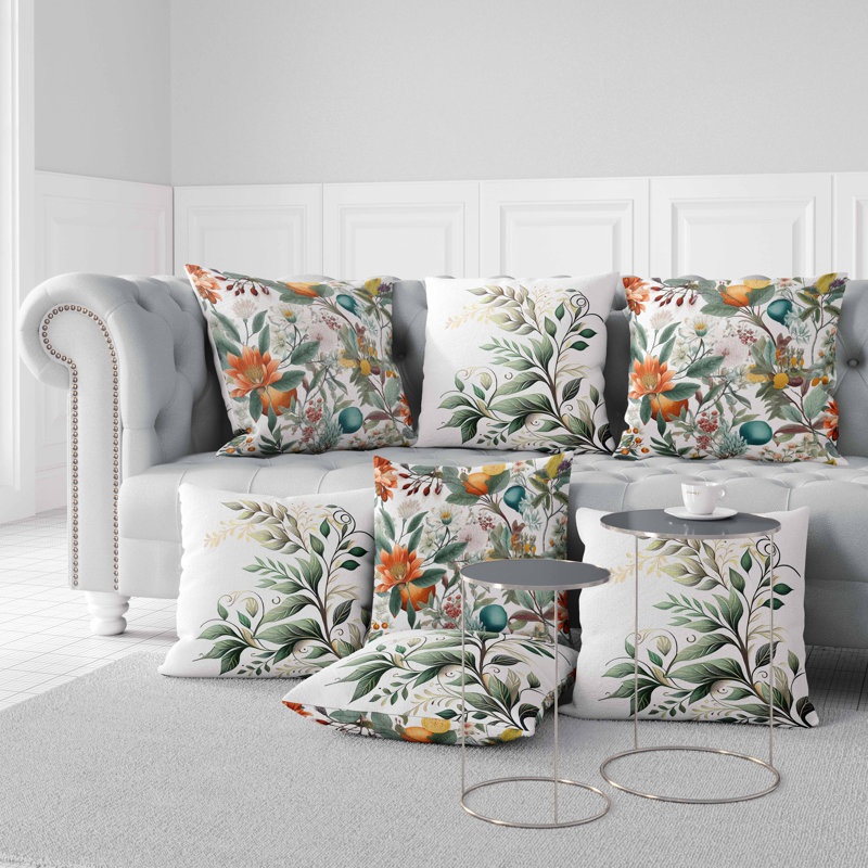 Coussin Orchid Whisper, H 16 po x l 16 po, Blanc / vert / corail