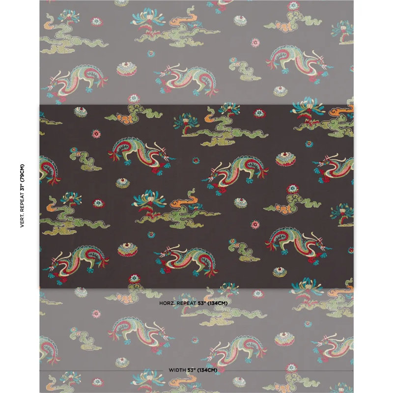Hanlun Dragon Embroidery Fabric, Charcoal