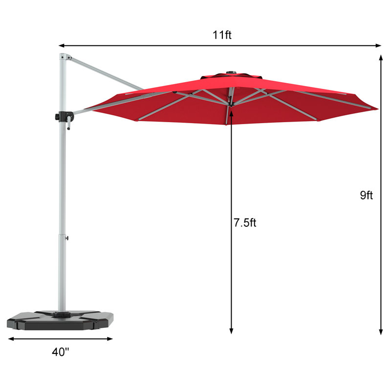 Parasol en porte-à-faux 11 pi x 11 pi Terrera, Rouge