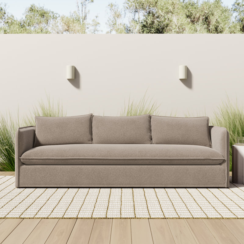 Jeter 96'' Wide Rectangle Metal Patio Sofa with Cushions, Alessi Fawn