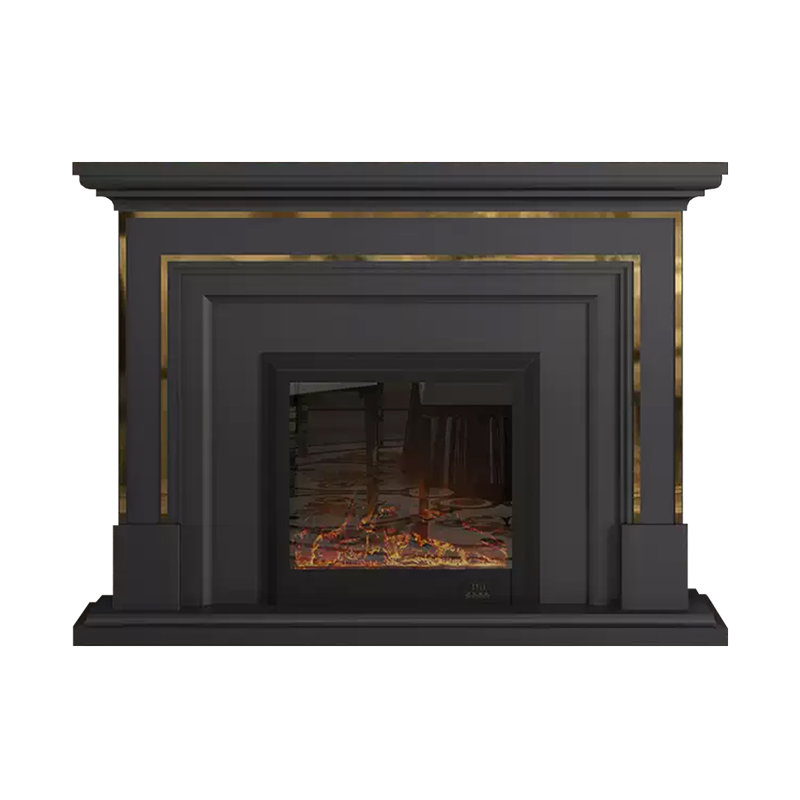 Black Solid Wood Freestanding Fireplace, Black, 43.31" H x 51.18" W x 12.6" D