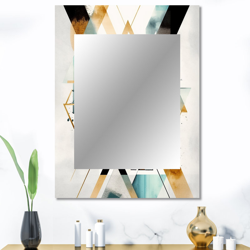 Green Triangle Boho IV - Geometric Large Wall Mirror, Green Decorative Mirror, Printed Metal Art, 40" x 30"