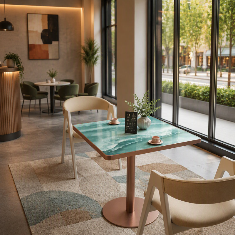 Table de salle à manger Modern, Vert / or rose, Carrée