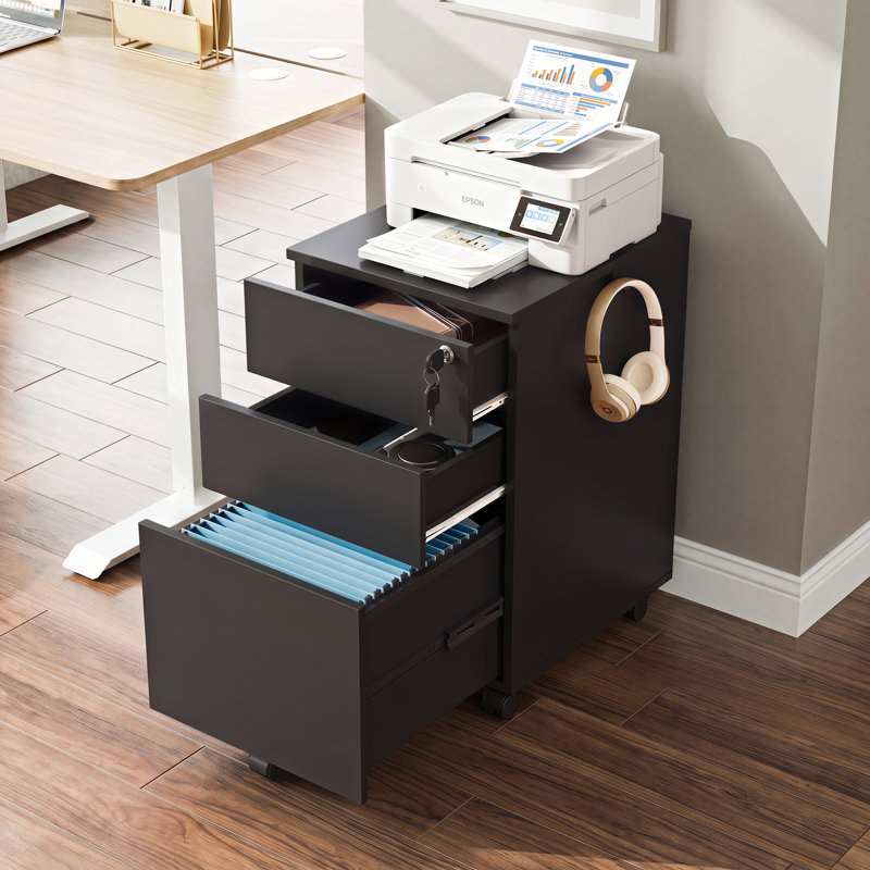 Nalo 17.7‘’ D 3 Drawer Mobile File Cabinet With Lock, Wood Home Office Filing Cabinet With Full-Extension Drawers and 360° Lockable Casters Fits Letter/Legal/A4 Size