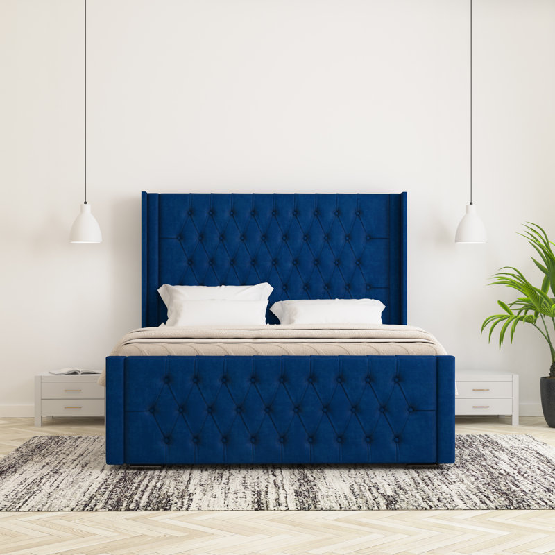 Raoul Upholstered Bed Frame, Single (3'), Dark Blue