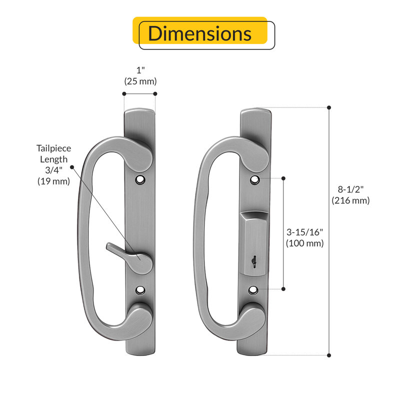 Finition en chrome brossé à poignée déportée pour porte de patio, Chrome brossé