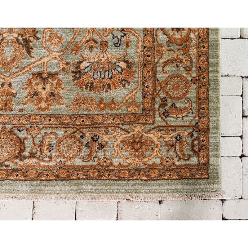 Tapis à motif oriental brun / vert Garth, Rectangle 4 pi x 6 pi