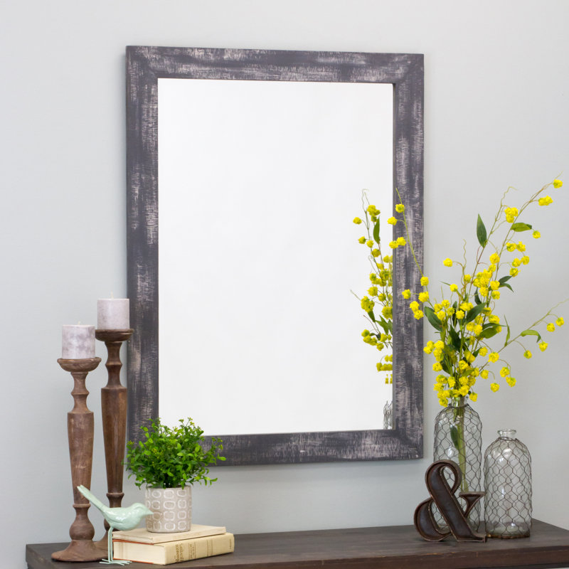 Tiege Rectangular Wood Farmhouse Wall Mirror, 30" H x 20" W x 1" D, Gray