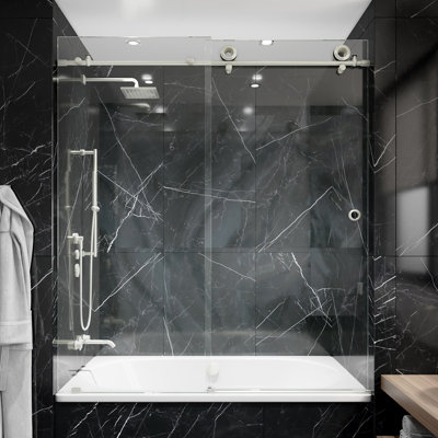 Hugo 56 - Porte de baignoire coulissante sans cadre 60 x 62 po en verre trempé transparent 3/8 po