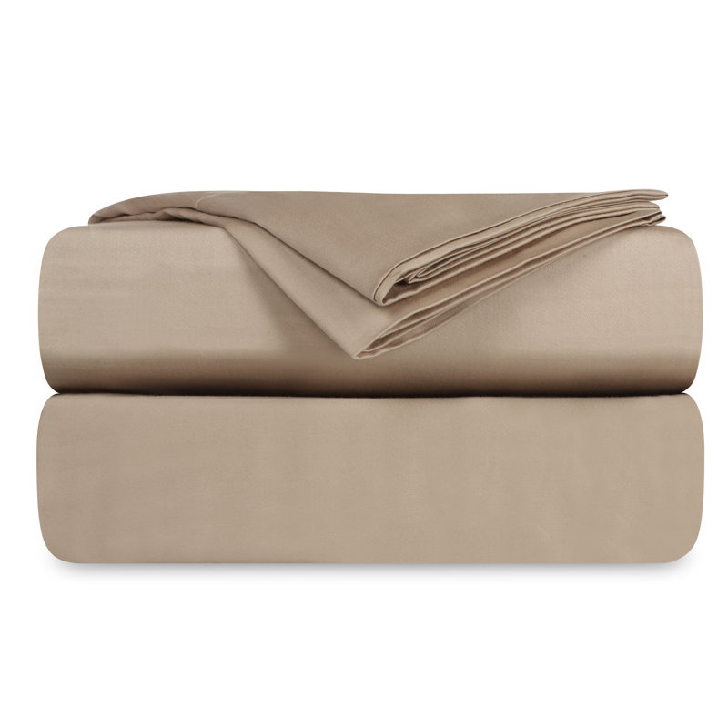 Delara GOTS Certified 100% Organic Cotton Sateen Sheet Set, 400TC Long Staple, Soft & Breathable with Deep Pocket, Natural