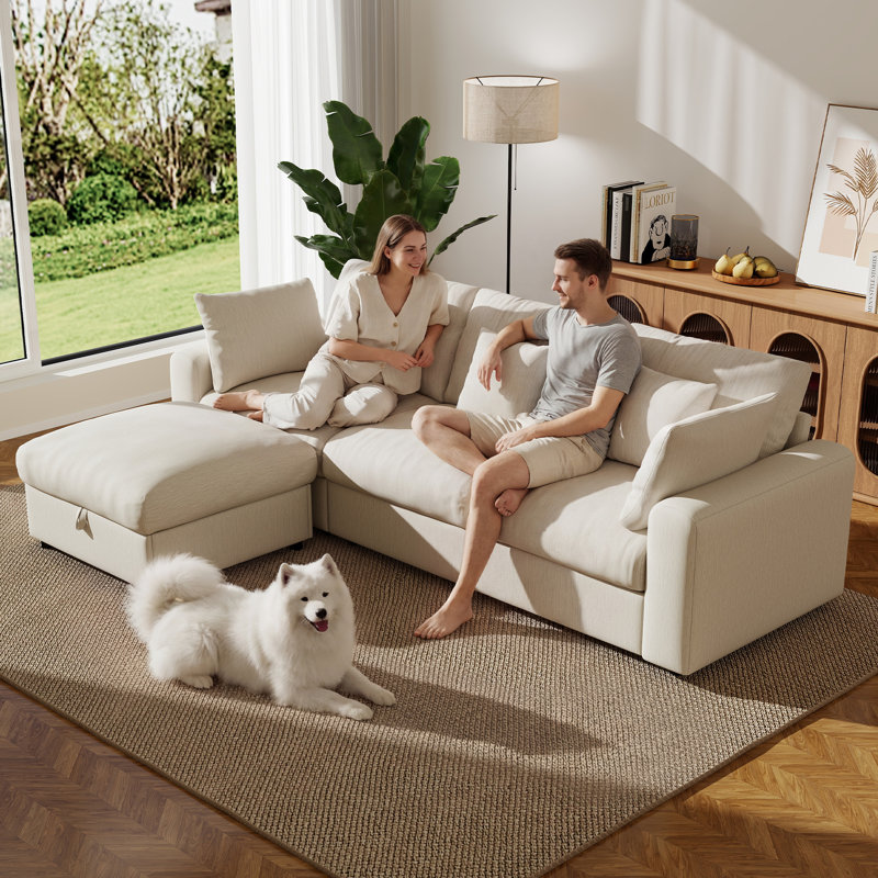 Aarden 110'' Modular Cloud Sectional Sofa 3-Seat with A Storage Ottoman