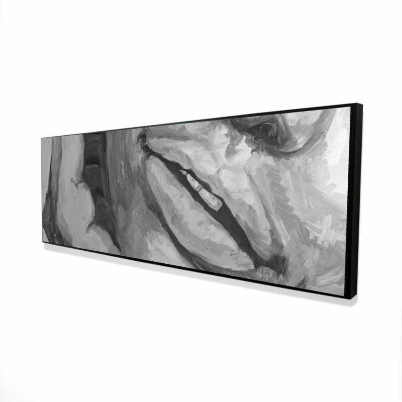 Lips - Gray Monochrome Framed Canvas Decor, 21.25" H x 61.25" W