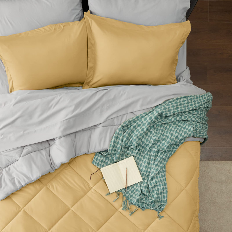 Best Seller Bedsure Comforter Set Reversible Bedding for All Seasons-89GSM, King Comforter + 4 Additional Pieces, Yellow