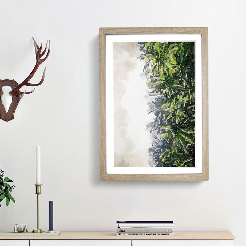 Palm Trees the Beach in Abstract - Picture Frame Graphic Art Print, 36cm H x 27cm W x 2cm D, Oak Framed